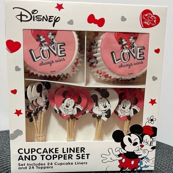 Disney Mickey & Minnie Cupcake Liners & Toppers set of 48 and Cupcake stand NWT - Picture 3 of 5